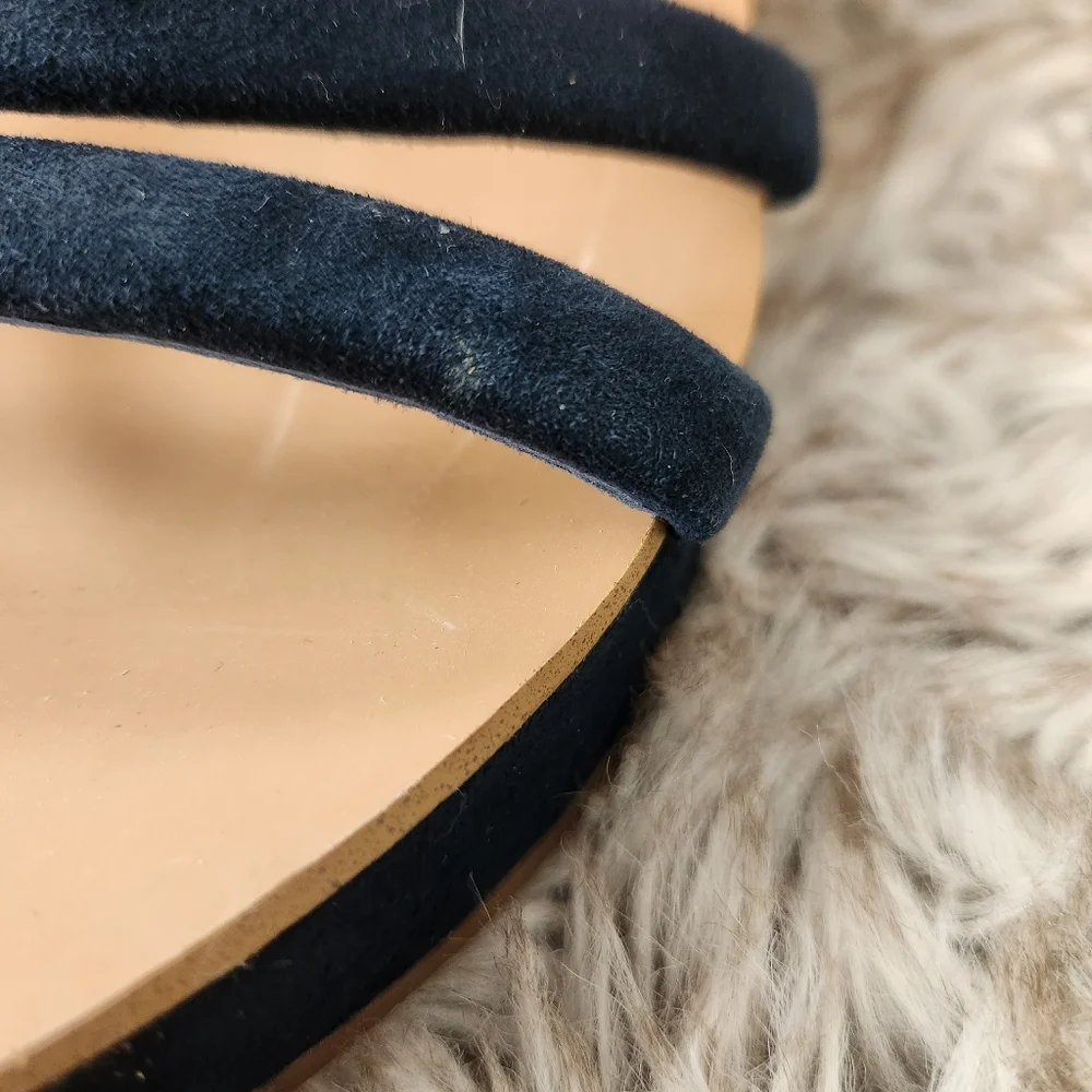 Splendid Ted Cork‎ Banded Heels Faux Suede Navy Blue Women's Size 6 1/2